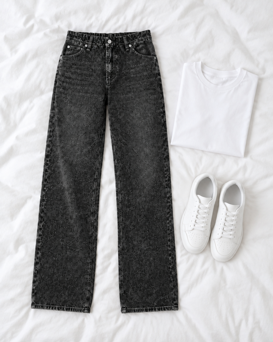 Washed Black jeans, Flat lay