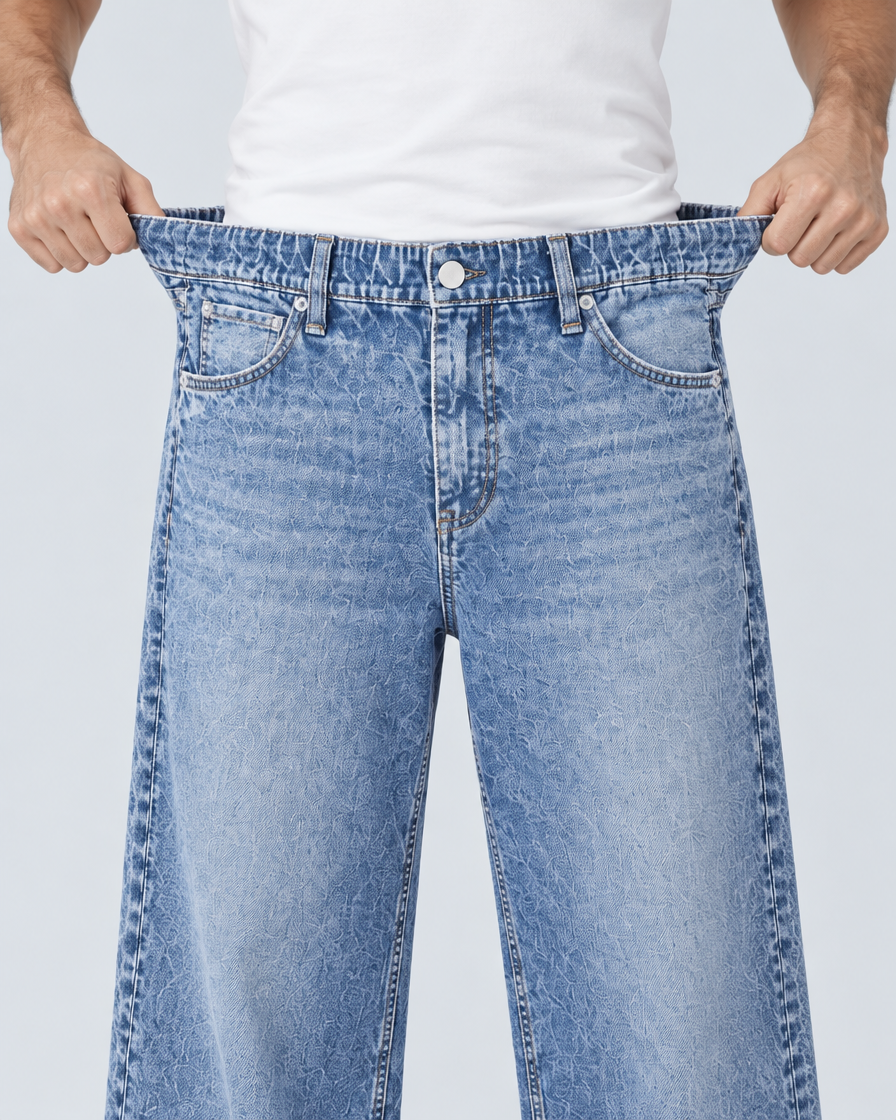 Feelin sweatpant jeans with the comfort details marked