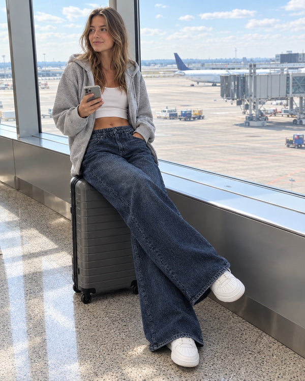 Dark Indigo jeans, Travel day